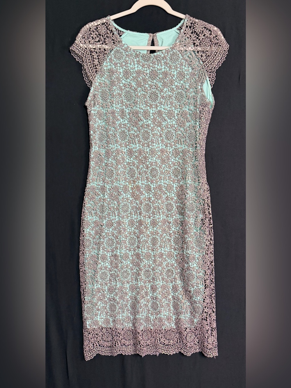 Mignon Mint Lined Dress with Taupe Lace Overlay